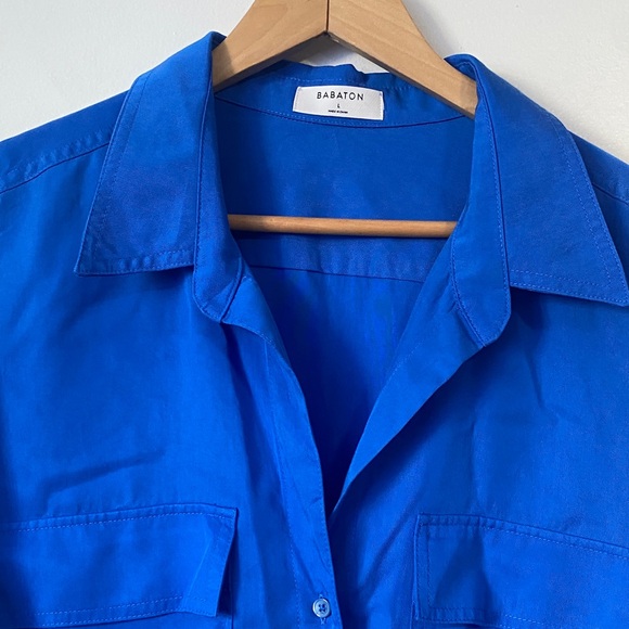 Aritzia Babaton Utility Shirt Vibrant Blue long sleeve button front size Large - Picture 4 of 13
